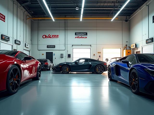 Interior of Elite Custom Auto LLC's modern workshop with tools and vehicles