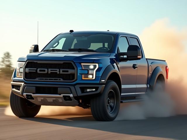Ford F-150 pickup truck in action performance tuned with upgraded engine and exhaust