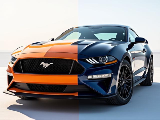 Before and after of 2022 Mustang GT with custom full wrap and performance tuning.